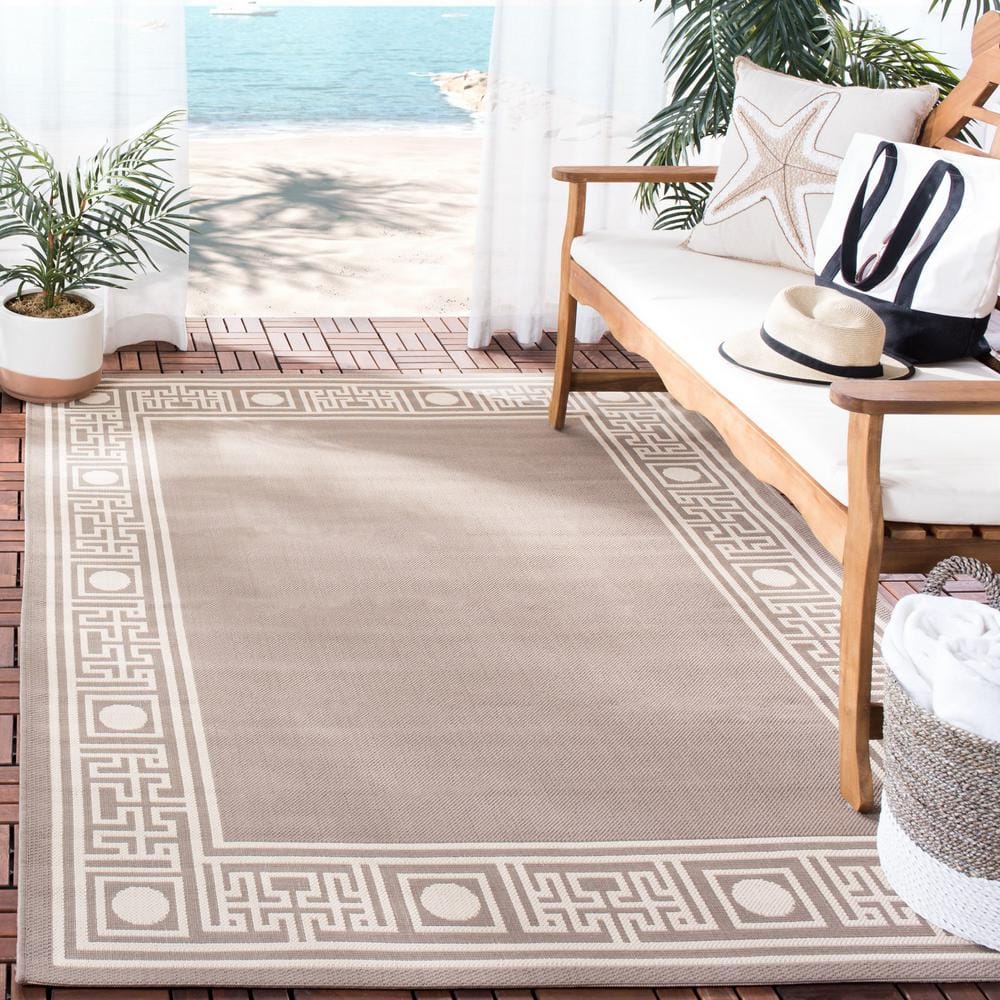 Elegant Dark Beige Rectangular Easy-Care Outdoor Rug, 31"x4"