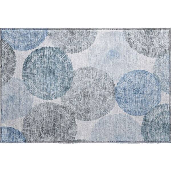 Mayfield Premium Machine Washable Abstract AMF2351 Denim 3 ft. x 4 ft. Area Rug