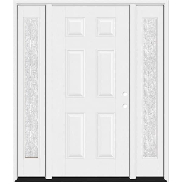 Steves & Sons Regency 64 in. x 80 in. 6-Panel LHIS Unfinished White Mahogany Fiberglass Prehung Front Door with Rain 12 in. SLs 6-9/16