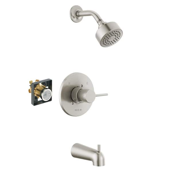 Modern Single Handle 1-Spray Tub and Shower Faucet 1.75 GPM in Stainless Valve Included