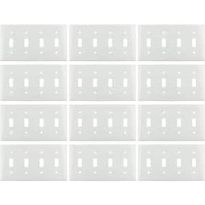 4-Gang White 1-Toggle/1-Switch UL Listed Plastic Switch Plate Wall Plate (12-Pack)