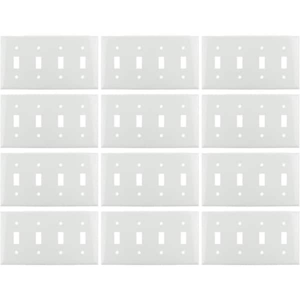 Sunlite 4-Gang White 1-Toggle/1-Switch UL Listed Plastic Switch Plate Wall Plate (12-Pack)