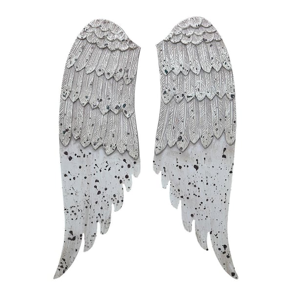 Storied Home 20 in. H x 6.25 in. W Distressed Angel Wings Wall Art (Set of 2)