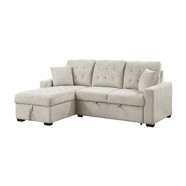 Lazzara Rupert 86 in. Straight Arm 2-Piece Fabric Sectional Sofa with Left Chaise, Pull-Out Bed and Hidden Storage in Sand