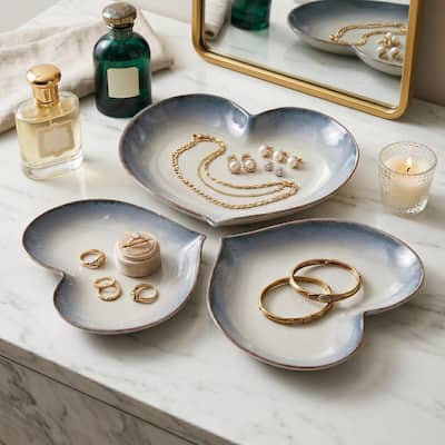 Blue Fade Heart Ceramic Decorative Trays (Set of 3)