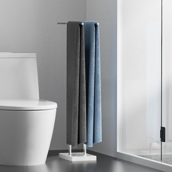 Bathroom Freestanding Towel Rack 37 in. H 2-Tier with Heavy Marble Base in Brushed Finish