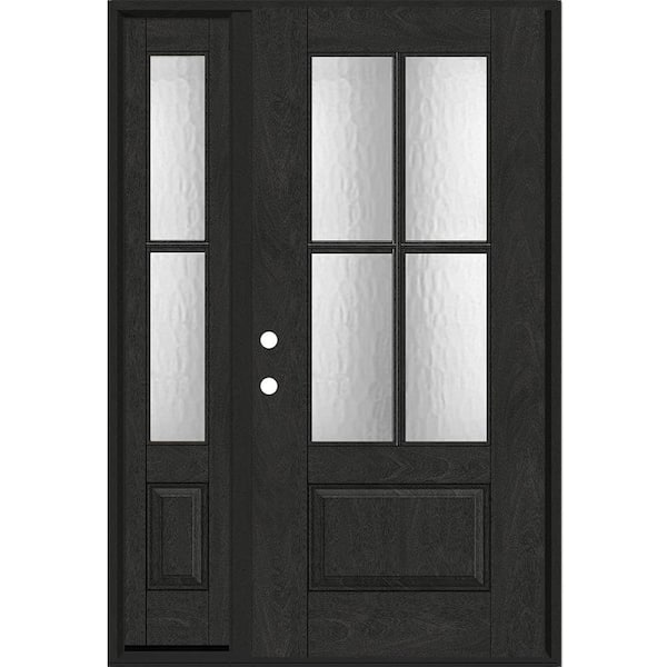 Steves & Sons Regency 53 in. x 80 in. 3/4Lite 4SDL Oasis Deco Glass RHIS Prefinish Onyx Fiberglass Prehung Front Door w/1_ 14inSL