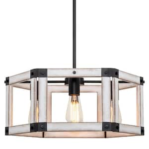 Dalton 60-Watt 4-Light Black Farmhouse Chandelier with White Ash Shade, No Bulb Included