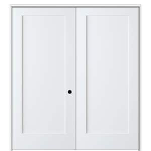 Shaker Flat Panel 36 in. x 80 in. Left Hand Solid Core Primed Composite Double Prehung French Door with 6-9/16 in. Jamb