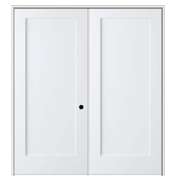 MMI DOOR Shaker Flat Panel 48 in. x 80 in. Left Hand Solid Core Primed Composite Double Prehung French Door with 4-9/16 in. Jamb
