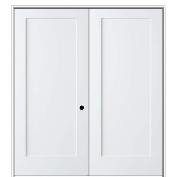 MMI Door Shaker Flat Panel 56 in. x 80 in. Left Hand Solid Core Primed Composite Double Prehung French Door with 6-9/16 in. Jamb