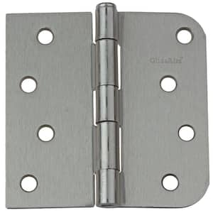 4 in. Satin Nickel Steel Door Hinge Square and 5/8 in. Corner Radius with Screws (12-Pack)
