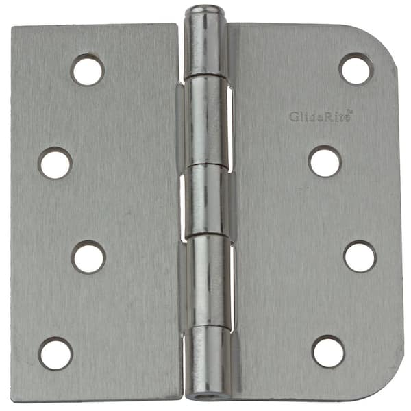GlideRite 4 in. Satin Nickel Steel Door Hinge Square and 5/8 in. Corner Radius with Screws (12-Pack)
