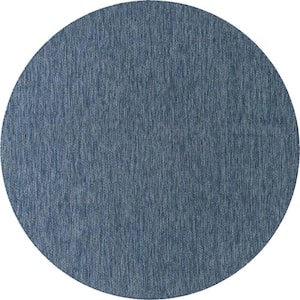 Outdoor Solid Solid Navy Blue 8 ft. Round Area Rug