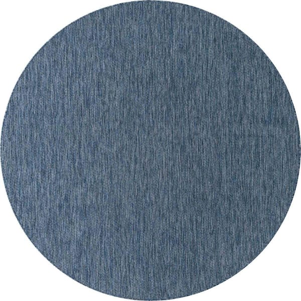Unique Loom Outdoor Solid Solid Navy Blue 8 ft. Round Area Rug