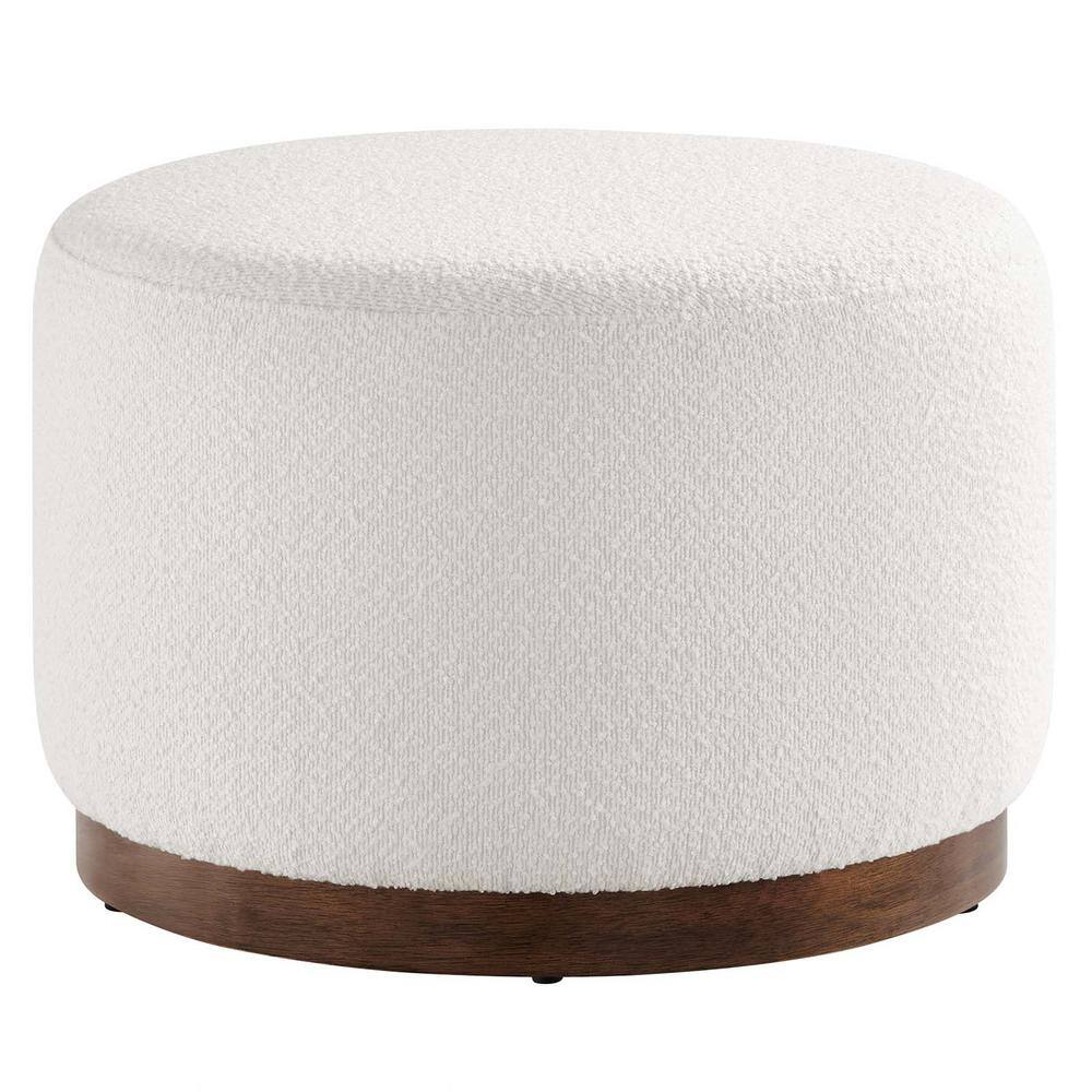 Tilden 23" Round Boucle Upholstered Ottoman with Walnut Base