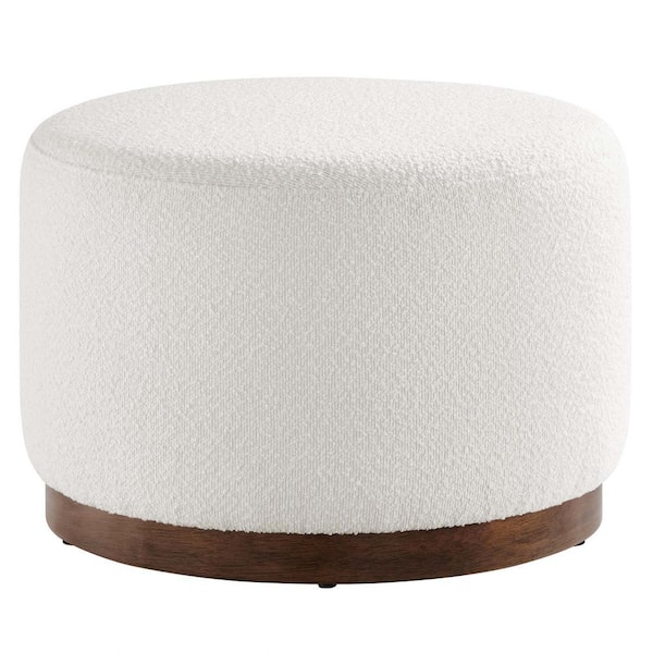 MODWAY Tilden Large 23 in. Round Boucle Upholstered Ottoman in Cloud Walnut