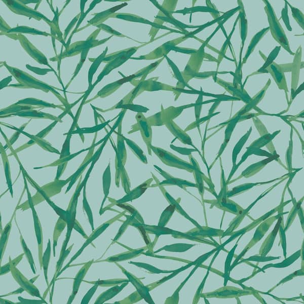 Sea Green Watercolor Leaves Vinyl Peel and Stick Wallpaper Roll (Covers 28 sq. ft.)