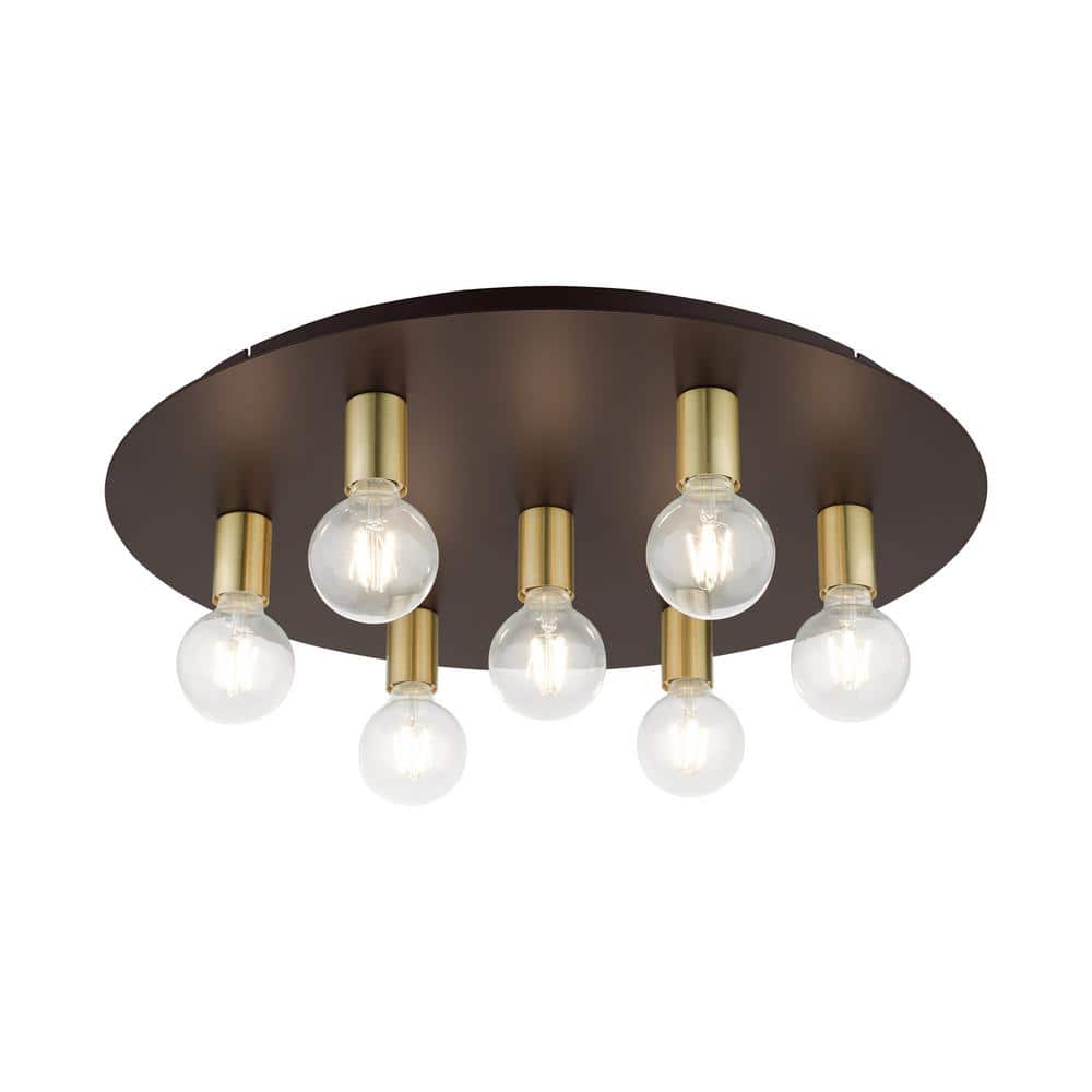 Hillview Transitional Bronze & Satin Brass 7-Light Flush Mount