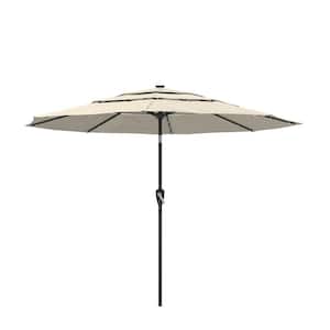 11 ft. Aluminum Triple Top Vented Designed Tilt Outdoor Market Patio Umbrella with LED Lights (Tan)