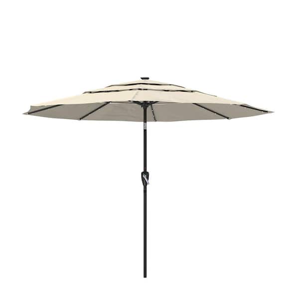 Boyel Living 11 ft. Aluminum Triple Top Vented Designed Tilt Outdoor Market Patio Umbrella with LED Lights (Tan)