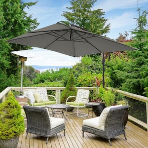 8.2 ft. Square Cantilever Patio Umbrellas with Base in Gray