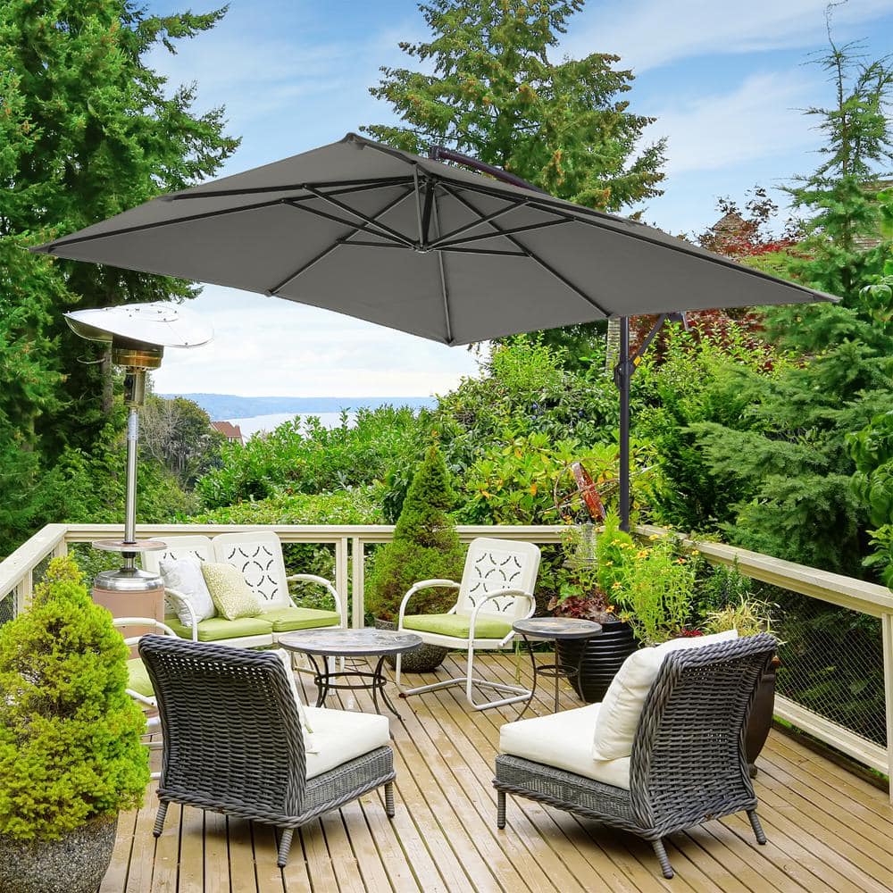 8.2 ft. Square Cantilever Patio Umbrellas with Base in Gray -  JOYESERY, J-UM-56GY