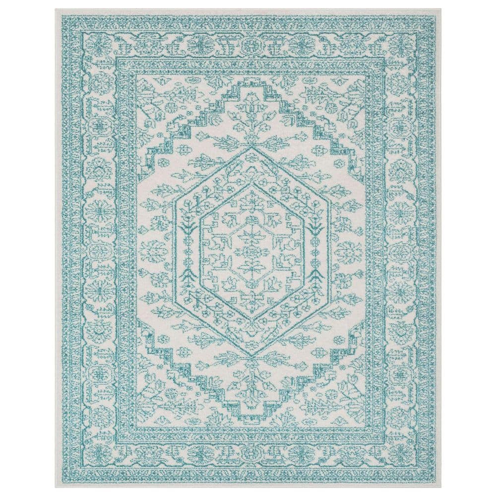 Teal Polypropylene 8 ft. x 10 ft. Oriental Indoor Area Rug