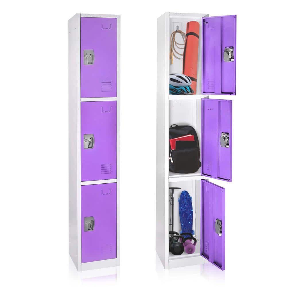 Purple 72'' 3-Tier Steel Storage Locker Set with Key Lock