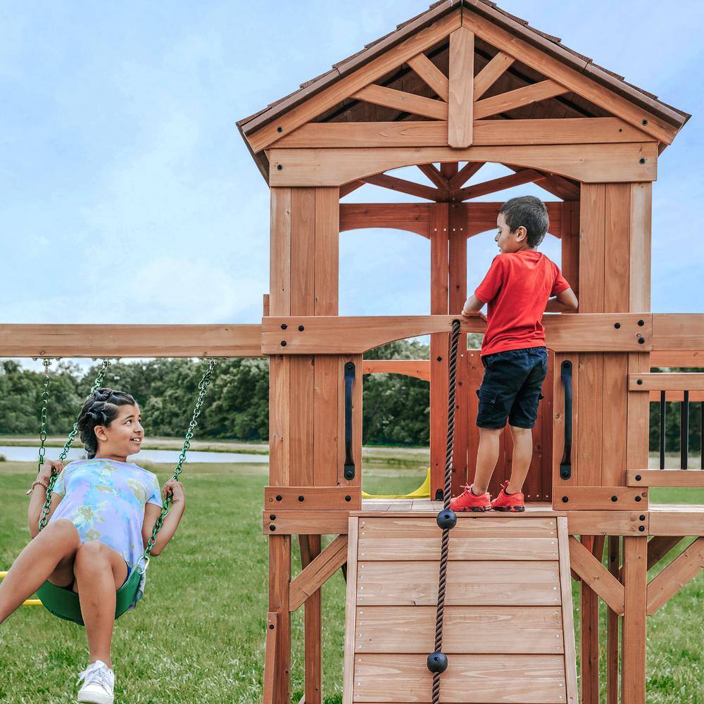 Sterling Point Wooden Swing Set with Yellow Slide