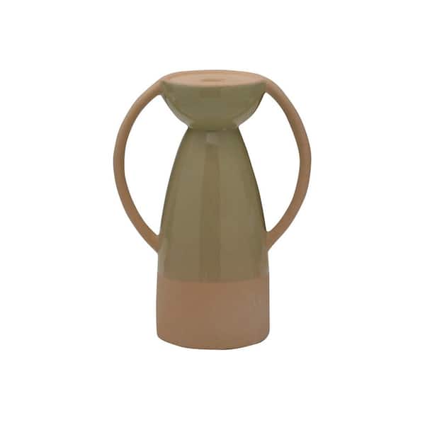 Elements 7.44x4.41x10 Inch Ceramic Pillar Candle Holder, for Use with Real Wax or Flameless Candles, Green