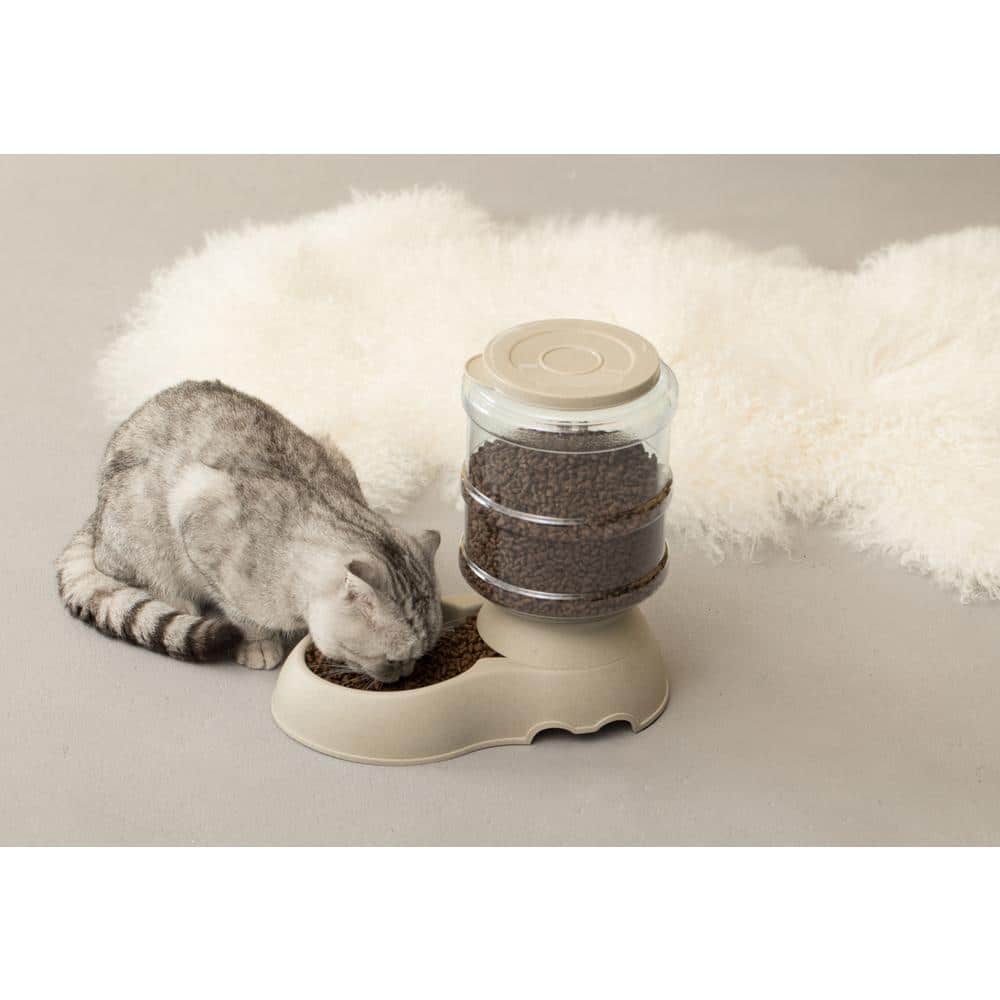 Beige Automatic Self Dispensing Gravity Pet Feeder and Waterer