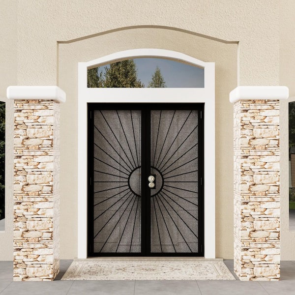 64 in. x 80 in. Universal/Reversible Hinging Black Surface Mount Steel Security Door with Perforated Metal Screen