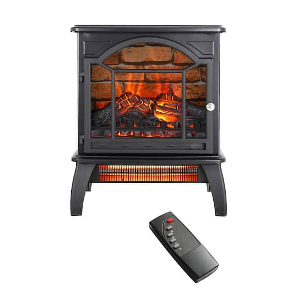 17.52 in. 1500-Watt Black 5000 BTU Freestanding Electric Fireplace Utility Convection Infrared Space Heater with Remote
