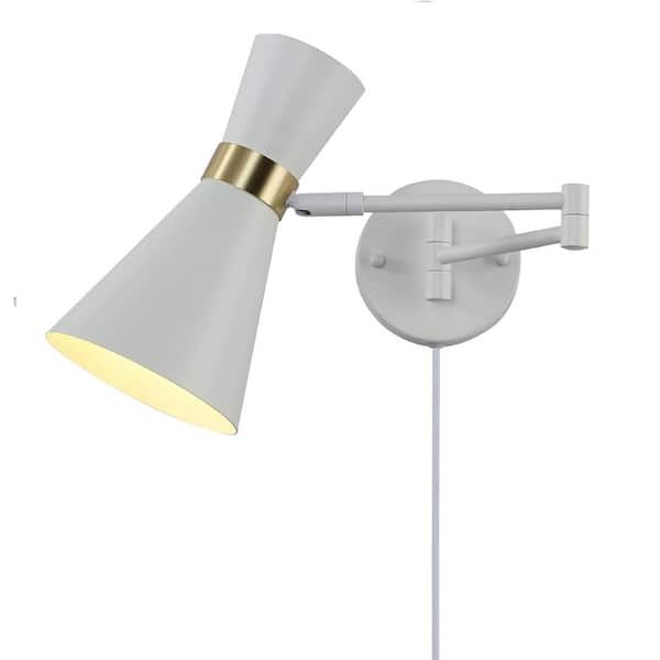 Modern 5.3 in. 1-Light Plug in Wall Sconces with White Swing Arm Shade, Farmhouse Reading Wall Lamp with Switch