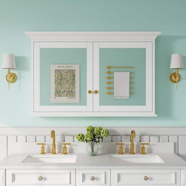 VEN 48 in. W x 30 in. H Solid Wood Rectangular Surface Mount Medicine Cabinet w/ Mirror, Soft Close Door