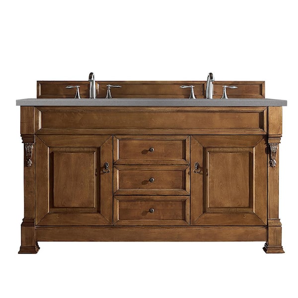 James Martin Vanities Brookfield 60 in. W x23.5 in.D x 34.3 in. H Double Vanity in Country Oak with Quartz Vanity Top in Grey Expo