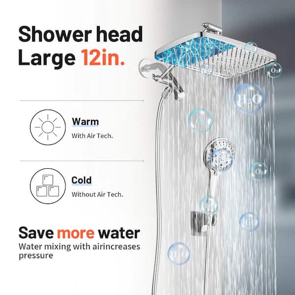 Rain Shower Head Kits 8-Spray with 1.8 GPM 12 in. Wall Mount Dual Shower Heads and Handheld Shower Head in Chrome