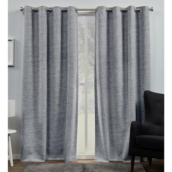 EXCLUSIVE HOME Burke Indigo Solid Blackout Grommet Top Curtain, 52 in. W x 63 in. L (Set of 2)