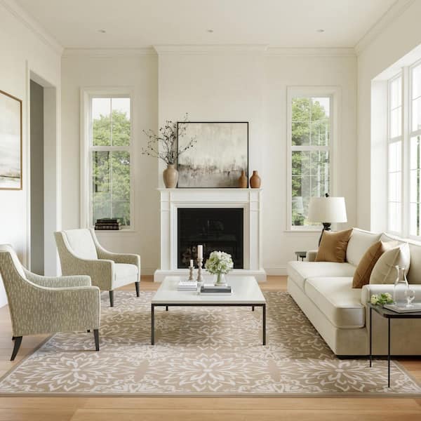 6 ft. x 9 ft. Taupe and Ivory Floral Non Skid Area Rug