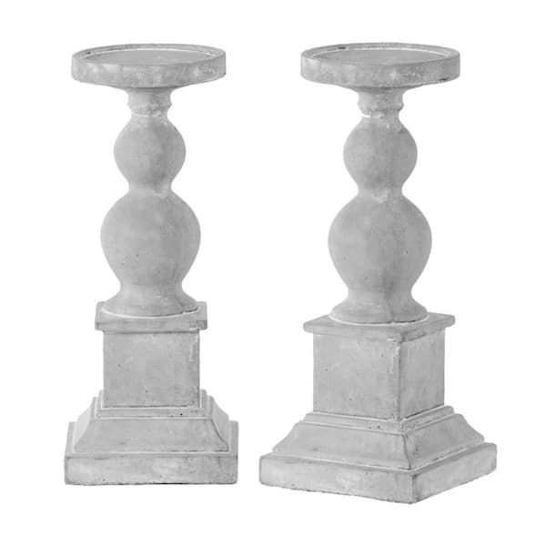 A & B Home Cement Pillar Candle Holders - Set of 2 - Gray