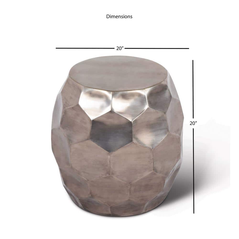 Stomp 20" Round Silver Metal and Stone End Table
