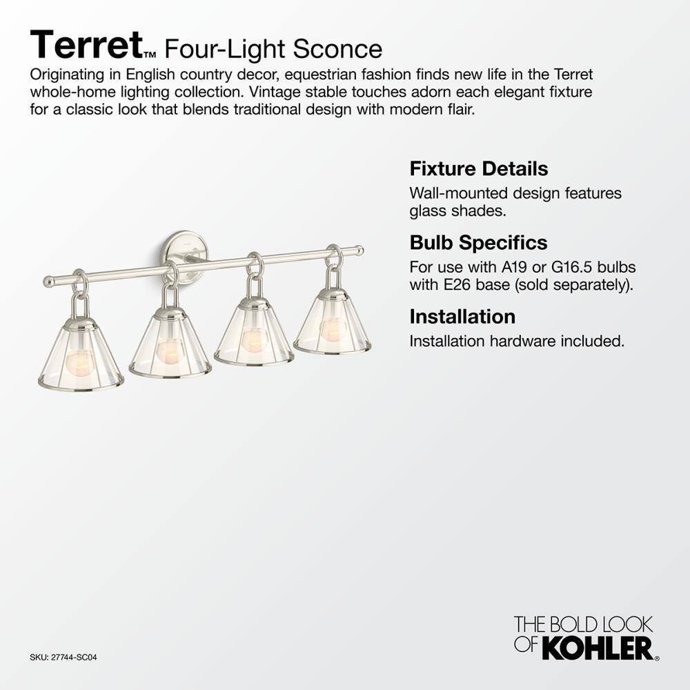Terret 32.5" Brushed Moderne Brass Four-Light Sconce