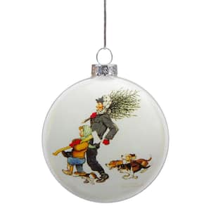 3 in. Norman Rockwell Bringing Home The Tree Glass Christmas Disc Ornament