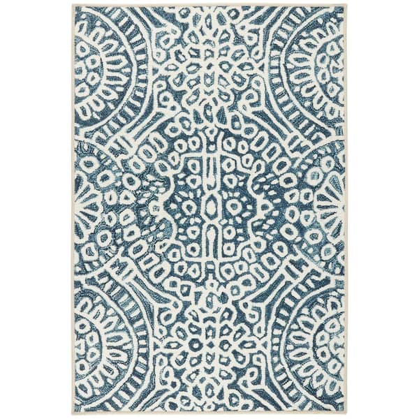 DASH & ALBERT Temple Machine Washable Ink 2.6 ft. x 8 ft. Indoor Area Rug