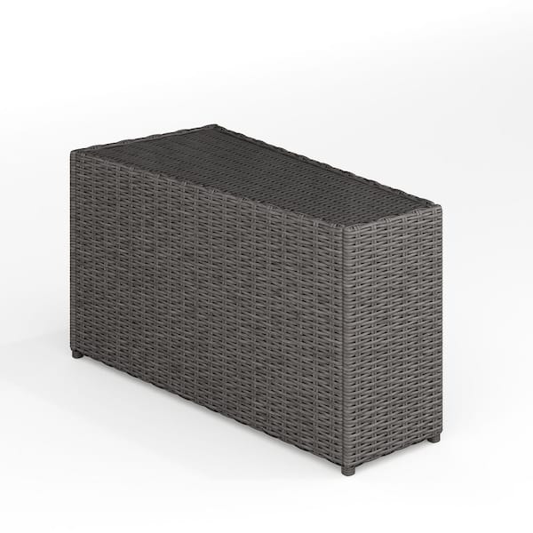 Bedford Gray Rattan Wicker Indoor-Outdoor Tapered Patio Side Table with Inset Tempered Glass Top