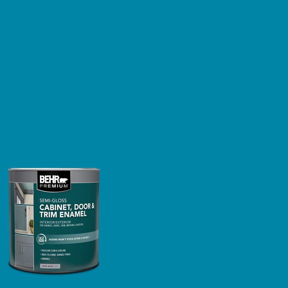 BEHR PREMIUM 1 qt. #MQ4-21 Caicos Turquoise Semi-Gloss Enamel  Interior/Exterior Cabinet, Door & Trim Paint 712304 - The Home Depot