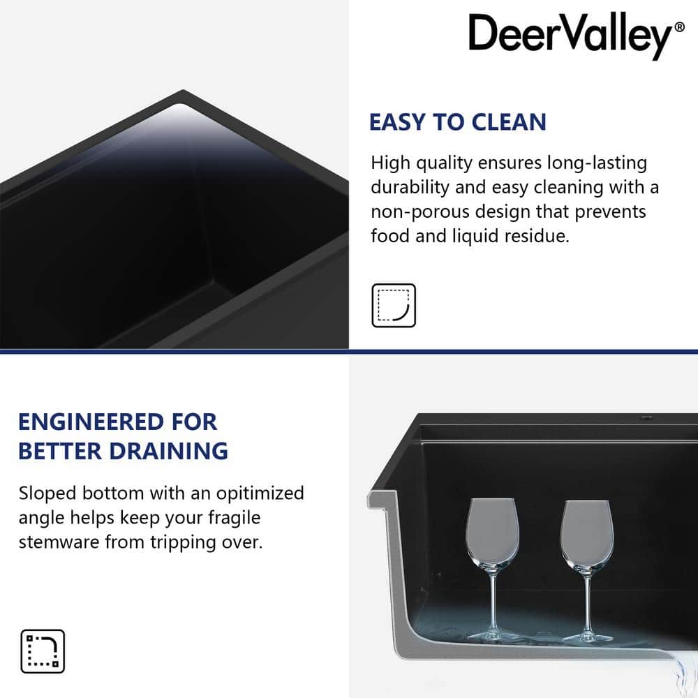 25" Black Quartz Composite Single Bowl Drop-In Kitchen Sink with Accessories