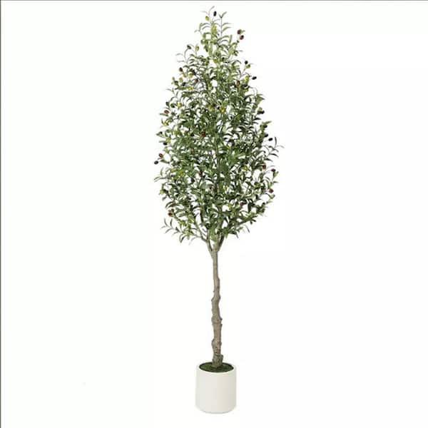 Garvee 2-Pieces 7 ft. Artificial Olive Tree In White Pot, Artificial Fiddle Leaf Fig Tree, Fake Ficus Tree for Home Decor