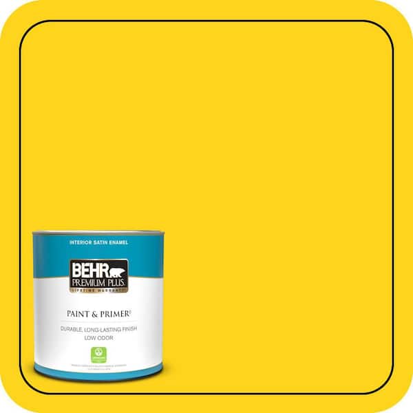 BEHR PREMIUM PLUS 1 qt. #S-G-390 Lemon Zest Satin Enamel Low Odor Interior Paint & Primer